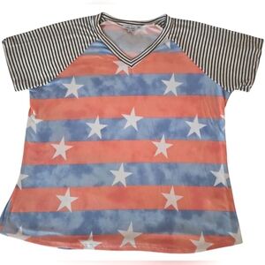 WHITE BIRCH STARS & STRIPES TSHIRT SZ 1X RED WHITE BLUE